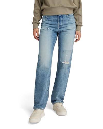 G-STAR RAW Damen Viktoria High Straight Jeans, Blau (faded ripped denali blue D23959-D499-G668), 32W / 30L