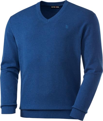 Otto Kern Pullover Herren mit V-Ausschnitt, Strickpullover aus 100% Baumwolle, Bequemes Sweatshirt in Regular-Fit Passform, Blau, Gr. im Sale