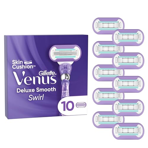 Gillette Venus Deluxe Smooth Swirl Rasierklingen für Rasierer Damen, 10 Ersatzklingen Damenrasierer mit 5-fach Klinge, für eine länger anhaltende, glatte Rasur