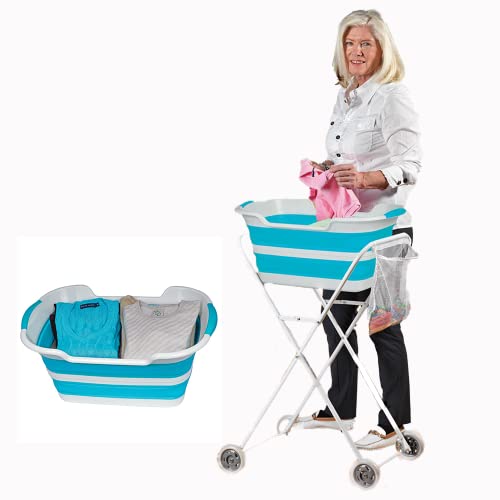 Laundry Basket Set - Faltbarer Wäschekorb mit Wäschekorb-Trolley - Wäschekorb-Set - Wäschetrolley auf Rädern - Zusammenklappbarer Wäschekorb - Rückenschonend - Platzsparende Wäschewanne