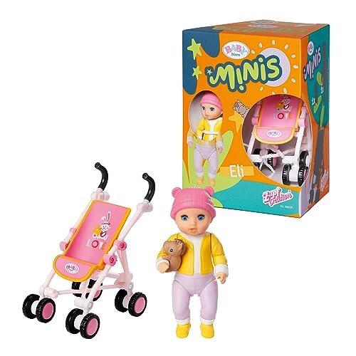 BABY born Minis Kinderwagen-Spielset mit Minis-Puppe Eli und Kuscheltier, 906156 Zapf Creation im Sale