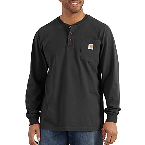 Carhartt Herren Loose Fit, schweres, langärmliges Pocket Henley-T-Shirt, Schwarz, im Sale