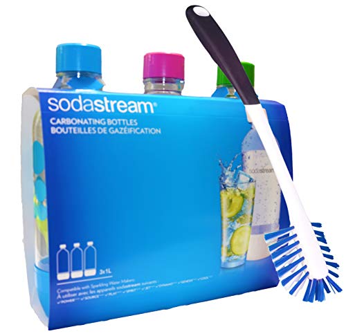 Soda Stream sodastream wiederverwendbare Sprudelwasser-Kohlensäureflaschen, 1 l, mit Kidscare Reinigungsbürste, 35,6 cm, 3 Stück