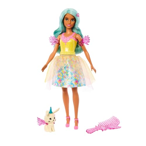 Barbie A Touch of Magic Ein verborgener Zauber Puppe und Accessoires, Teresa in Fantasy-Outfit, Haustier, Leine und Styling-Accessoires, JCW51 im Sale