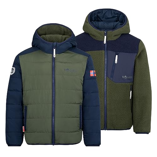 Trollkids winddichte Kinder Jacke mit Reißverschlusstaschen SANDVIKA, ivy/navy, Größe 152 im Sale