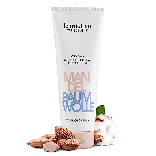 Jean & Len Body Balm Mandel & Baumwolle, Beruhigende Pflege für sensible Haut, mit zartem Duft, cremige Textur, zieht schnell ein, Körperlotion, ohne Mikroplastik, Parabene & Silikone, vegan, 250 ml