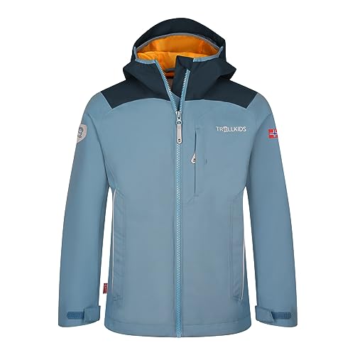 Trollkids Bergen Regenjacke, Stahlblau/Schwarz/Mango, im Sale