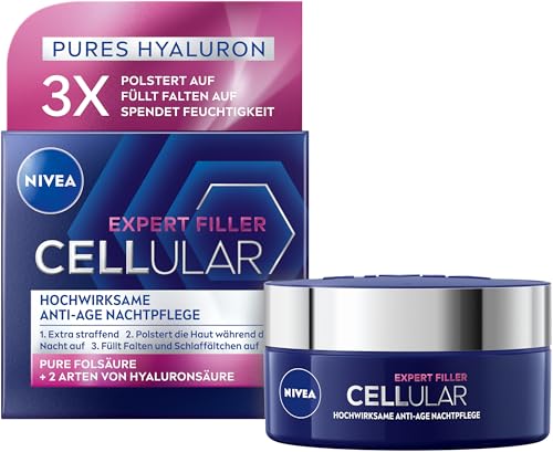 NIVEA Cellular Expert Filler Hochwirksame Anti-Age Nachtpflege, extra straffende Nachtcreme mit Auffüllungseffekt, aufpolsternde Gesichtspflege mit Hyaluronsäure für die Nacht (50 ml) im Sale