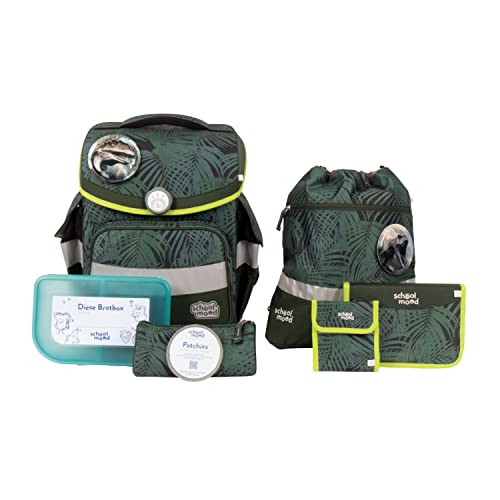 SCHOOL-MOOD - Schulranzen Set Dinosaurier, 7-teilig - Timeless Air+ - ergonomischer Schulranzen Jungen & Mädchen - Schultasche für Kinder in der 1. bis 4. Klasse - Daniel (Dinosaurier) im Sale