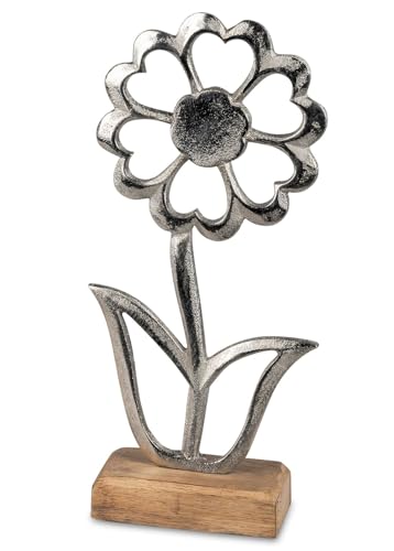 formano Dekoaufsteller Blume aus Aluminium & Mangoholz 25 cm - Silberfarben