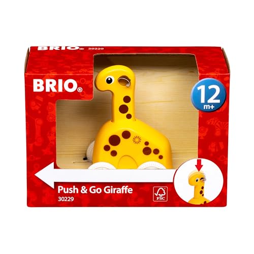 BRIO 30229 Push & Go Giraffe - Niedliches Drück- und Fahrspielzeug in klassicher Optik - Empfohlen ab 12 Monaten