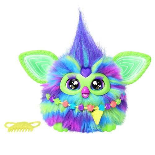 Furby Galaxy, interaktives Plüschtier in bunten Farben, leuchtet im Dunkeln, spricht Deutsch und Furbisch, ca. 15 cm groß, schönes Geschenk zum Weihnachtsmann oder als Wichtelgeschenk im Sale