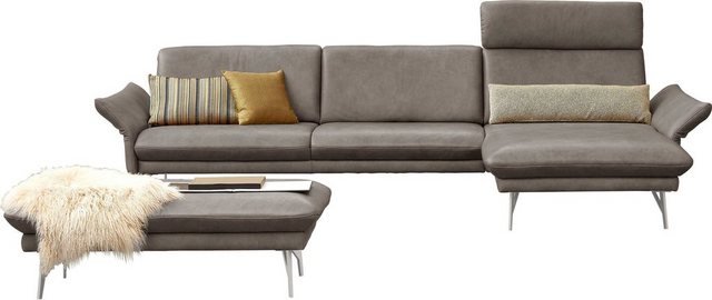 himolla Ecksofa 1928, mit Hocker, Füße Edelstahloptik