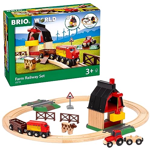 BRIO World 33719 Bahn Bauernhof Set - Holzeisenbahn mit Bauernhof, Tieren und Holzschienen - Kleinkinderspielzeug empfohlen ab 3 Jahren