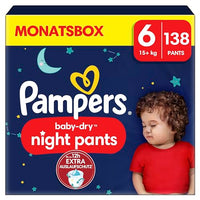 Thumbnail for Pampers Night Windeln Pants Größe 6 (15+kg) Baby-Dry, MONATSBOX, Windelhöschen bieten zusätzlichen Schutz für die ganze Nacht, 138 Höschenwindeln