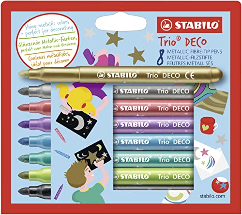 Metallic-Filzstift mit robuster XL-Spitze - STABILO Trio DECO - 8er Pack - mit 8 verschiedenen Farben