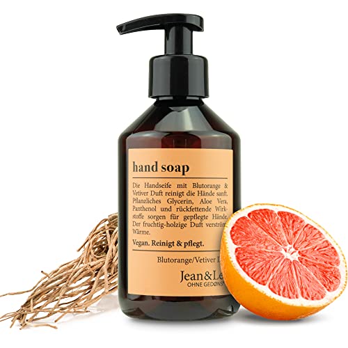 Jean & Len Handseife Blutorange & Vetiver, reinigt Hände sanft, Flüssigseife im Pumpspender für reine und gepflegte Hände, fruchtig-holziger Duft, ohne Parabene, Silikone & Mikroplastik, vegan, 250 ml