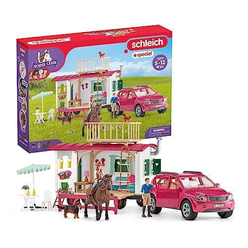 schleich 72205 Campingtrip mit dem Wohnwagen, ab 5 Jahren, HORSE CLUB - Spielset, 113 Teile, exklusiv bei Amazon im Sale