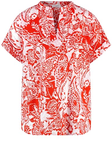 Gerry Weber Damen Legeres Blusenshirt aus Baumwolle Kurzarm, mit Ärmelaufschlag, überschnittene Schultern Gemustert Ecru/Weiss/Rot/Orange Druck 38 im Sale