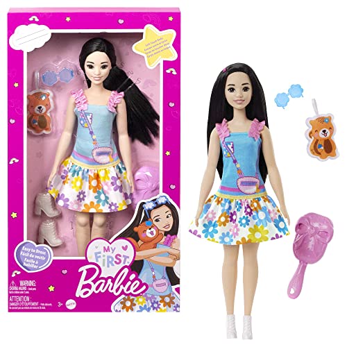 Barbie-Puppe für Vorschulkinder, schwarzes Haar, My First Barbie Renee Puppe, Kinderspielzeug und -geschenke, Plüschfuchs, Zubehör, weicher beweglicher Körper, HLL22 im Sale