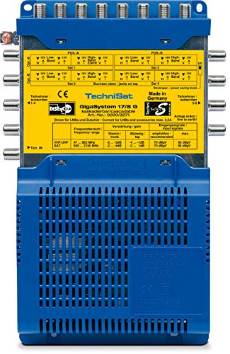 TechniSat GIGASYSTEM 17/8 G - Multischalter-System für Sat-Anlagen (bis zu 4 Satpositionen, für 4 Quattro LNB, 8 Teilnehmer, Einspeisung von Antennensignalen, Grundeinheit, Netzteil, erweiterbar) im Sale