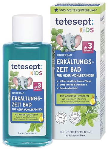 tetesept Kids Erkältungszeit Bad – Kinderbad für die kalte Jahreszeit mit 4 ätherischen Ölen – Wohltuender Badezusatz zur Entspannung und Durchwärmung – 1 x 125 ml im Sale