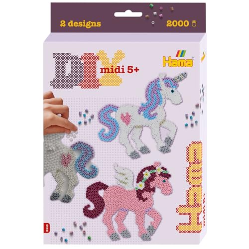 Hama Perlen 3448 Kleines Geschenk-Set Zauberhafte Pferde mit ca. 2.000 bunten Midi Bügelperlen mit Durchmesser 5 mm, Stiftplatte, inkl. Bügelpapier, kreativer Bastelspaß für Groß und Klein im Sale