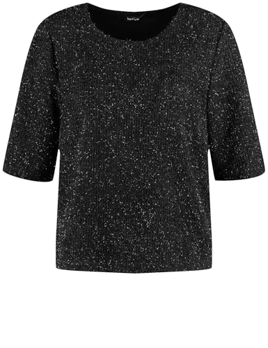 Taifun Damen Halbarmshirt mit Glitzer-Effekt halber Arm unifarben Schwarz 38 im Sale