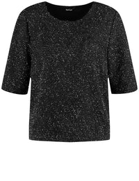 Thumbnail for Taifun Damen Halbarmshirt mit Glitzer-Effekt halber Arm unifarben Schwarz 38 im Sale