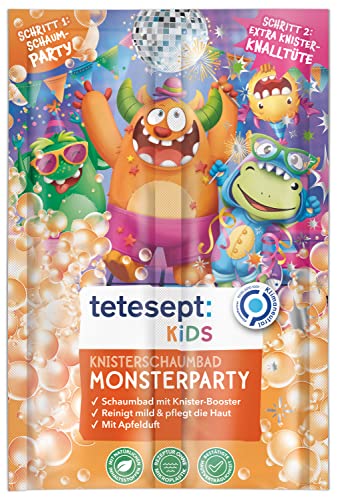 tetesept KIDS Knisterschaumbad Monsterparty – Pflegender Badezusatz für Kinder ab 3 Jahren – Schaumbad mit Knister-Effekt – 12 x 45 g