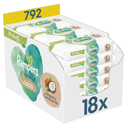 Pampers Harmonie Coco Baby Feuchttücher Box, (18 x 44 stück) 792 Tücher, mit Kokosnussöl, feuchtigkeitsspendend & schützend