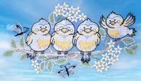 Thumbnail for Plauener Spitze Fensterbild Vogelquartett Blau Fensterdekoration Vögel Spitzenbild Fensterschmuck Frühling Sommer Allzeit Mehrfarbig mit 2 Saugnäpfen