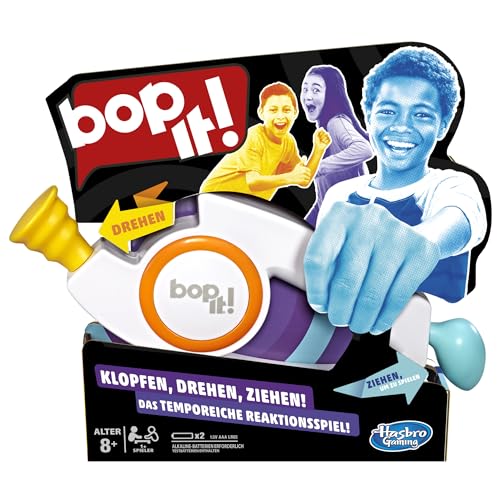 Hasbro Gaming Bop It Elektronisches Spiel, Familienspiele für Partys und Spieleabende, Einzel- oder Multiplayer-Modus, Spaß mit Freunden und Familie, Partyspiel für Kinder ab 8 Jahren im Sale