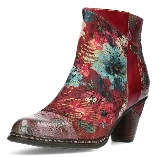 Laura Vita Damen Stiefelette Leder Patchwork Blumen Muster Alcizeeo 06, im Sale