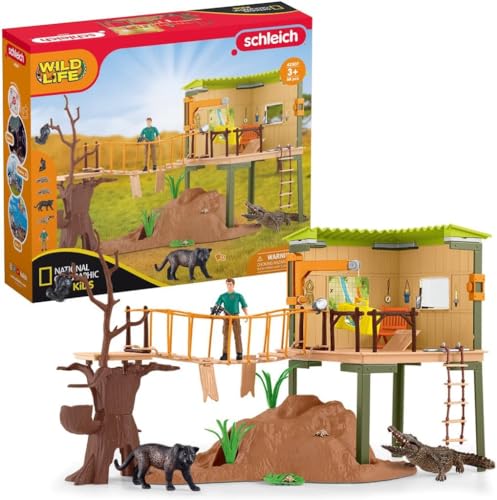 schleich 42507 WILD LIFE Abenteuerstation, NatGeo Special Edition, 68 Teile Spielset mit 5x Tierfiguren, 1x vollbewegliche Ranger-Figur und viel Zubehör, Spielzeug für Kinder ab 3 Jahren im Sale