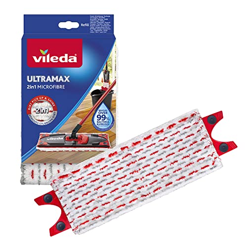 Vileda Ultramax Bodenwischer Ersatzbezug, Wischmopp Bezug Ultramat_Ultramax aus Mikrofasern, für alle Hartböden, Waschmaschinen geeignet, 1er Pack, Weiß/Rot im Sale