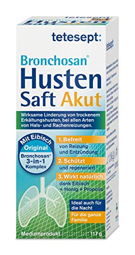 tetesept Bronchosan Husten Akut Saft – Erkältungsmittel bei trockenem Erkältungshusten – Wohltuend und beruhigend, 1 x 117g im Sale