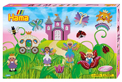 Hama Perlen 3043 Geschenk-Set Feenzauber mit ca. 6.000 bunten Midi Bügelperlen mit Durchmesser 5 mm, 3 Stiftplatten, inkl. Bügelpapier, kreativer Bastelspaß für Groß und Klein