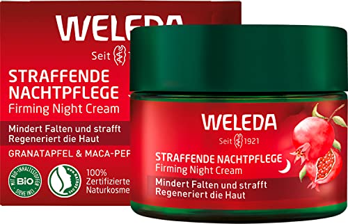 WELEDA Bio Straffende Nachtpflege - Naturkosmetik Natural Anti Aging Gesichtscreme mit Granatapfelsamenöl & Maca-Peptiden. Feuchtigkeitscreme mindert Falten und regeneriert die Haut (1x 40ml)