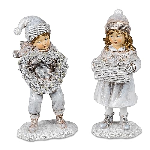 formano 2er Dekofigur Winter Kinder mit Herz und Korb | Weihnachten Winterfigur | 19x8 cm im Sale