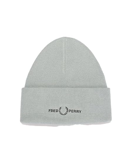 Fred Perry Klassische Beanie-Mütze für Herren und Damen, Baumwollmischgewebe, mit Logo, Silberblau, Einheitsgröße, silber, blau, Einheitsgröße im Sale