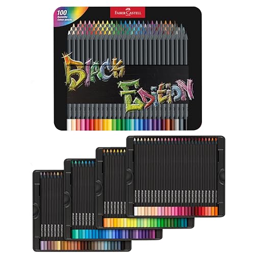 Faber-Castell 116490 - Buntstifte Black Edition, 100er Metalletui, bruchsicher, für Kinder und Erwachsene