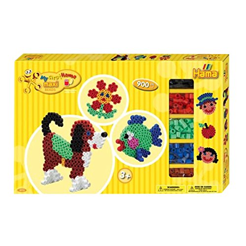 Hama Perlen 8712 Geschenkbox mit ca. 900 bunten Maxi Bügelperlen mit Durchmesser 10 mm, Motivvorlagen und 2 Stiftplatten, inkl. Bügelpapier, kreativer Bastelspaß für Groß und Klein im Sale