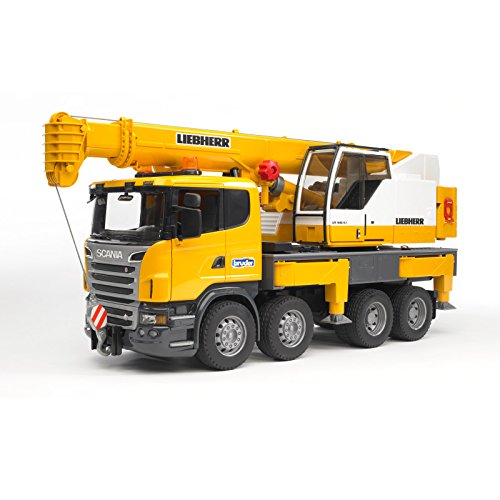 bruder 03570 - Scania R-Serie Liebherr Kran-LKW mit Light and Sound Modul - 1:16 LKW Baustelle Baumaschine Baufahrzeug Baukran Spielzeug