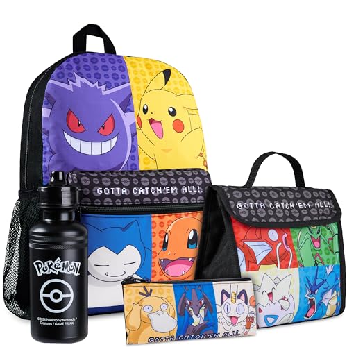 Pokemon Rucksack Kinder 4er Set Schulranzen Lunchbox Federmäppchen Wasserflasche 500ml Kinderrucksack - Geschenke für Jungs (Mehrfarbig) im Sale