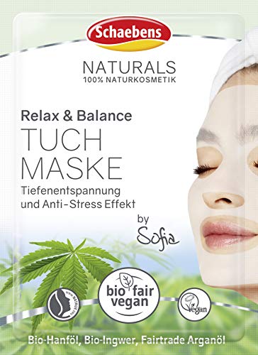 Schaebens NATURALS Relax Balance Tuchmaske - Tiefenentspannung und Anti-Stress Effekt. Mit Bio-Hanföl, Bio-Ingwer und Fairtrade Arganöl - Vegan - 100% Naturkosmetik