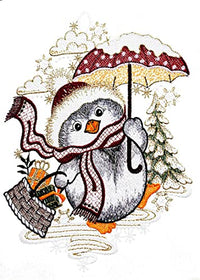 Thumbnail for Fensterbild Plauener Spitze ® Pinguin mit Schirm HXB 26x22 cm