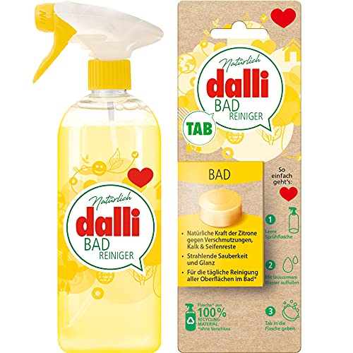 dalli Badreiniger Set I Sprühflasche plus 5 x 4 g Tabs | natürliche Kraft der Zitrone für die tägliche Reinigung aller Oberflächen im Bad im Sale