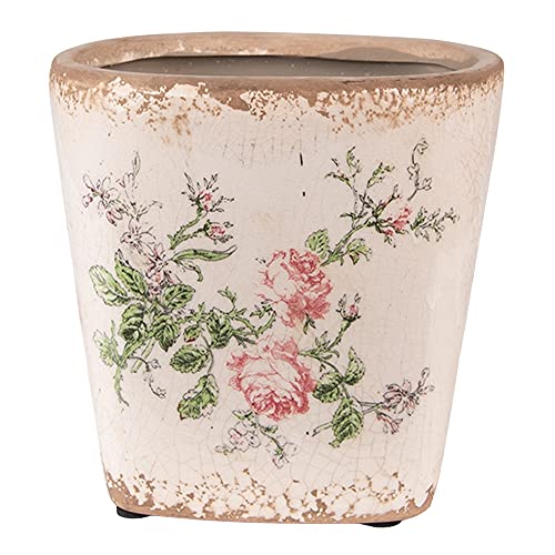 Clayre & Eef Blumentopf Indoor 13x13x12 cm Rosa Beige Keramik Quadratisch Blumen im Sale