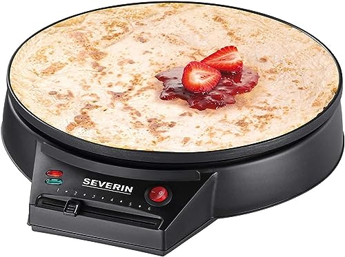 SEVERIN Crêpes Maker, Crepes-Eisen für süße Crepes und herzhafte Galettes, Crepesmaker mit  Grillplatte (30 cm Durchmesser), stufenlose Temperatureinstellung, schwarz, CM 2198 im Sale